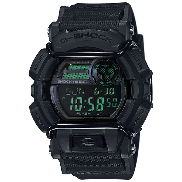 【金台鐘錶】CASIO手錶G-SHOCK 大錶徑 霧面 黑為主軸 反轉液晶螢幕 GD-400MB-1