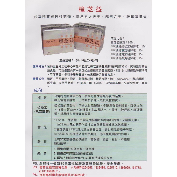 葡萄王 葡眾樟芝益 牛樟芝奈米飲品 健康營養食品 6瓶入 180ml 瓶 蝦皮購物