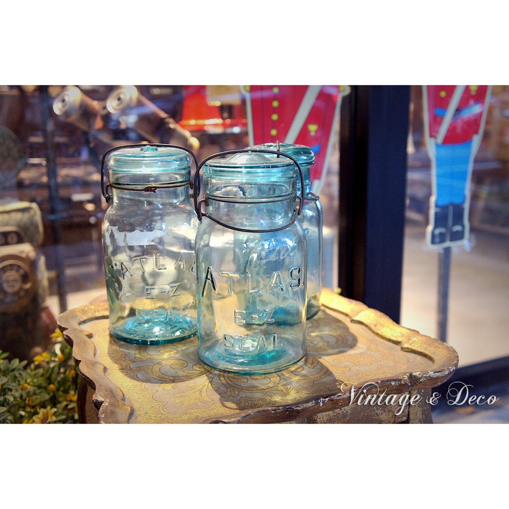 美國古董BALL藍色玻璃罐 復古藍色玻璃瓶 [GLASS-0268] 骨董老玻璃瓶 二手玻璃罐 復古家飾 復古擺飾