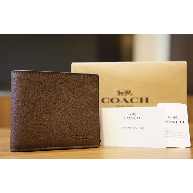 【COACH】全新正品・錢包/短夾/皮夾・F75084・咖啡色・素色經典款・荔枝紋