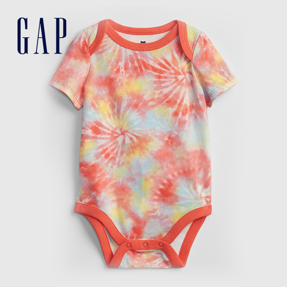 Gap 嬰兒裝 紮染純棉短袖包屁衣 布萊納系列-橘色紮染(682676)