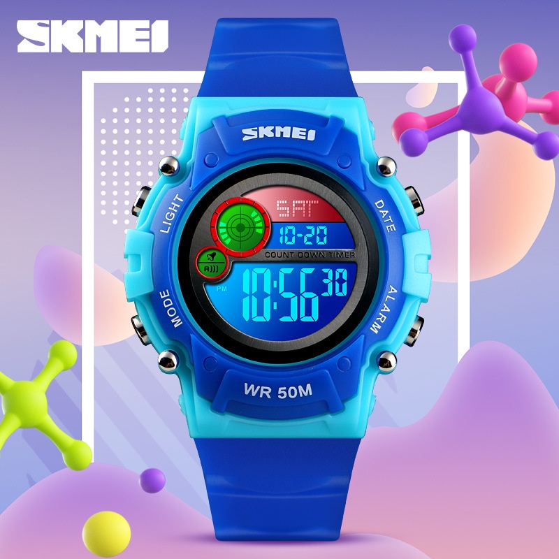 Skmei時刻美多彩LED兒童錶 雙時間顯示防水運動手錶 1477