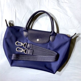(二手) Longchamp厚尼龍短提把小型兩用包-藍