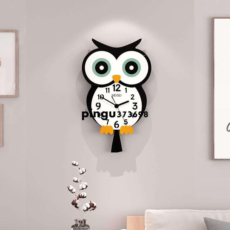 全網最低價 免運 -美世達貓頭鷹可愛鐘表客廳時尚家用兒童房靜音掛鐘創意墻面裝飾表pingu373698