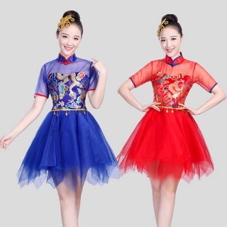 打鼓服表演服 女中國風民族舞蹈服裝 水鼓舞短裙 現代舞成人