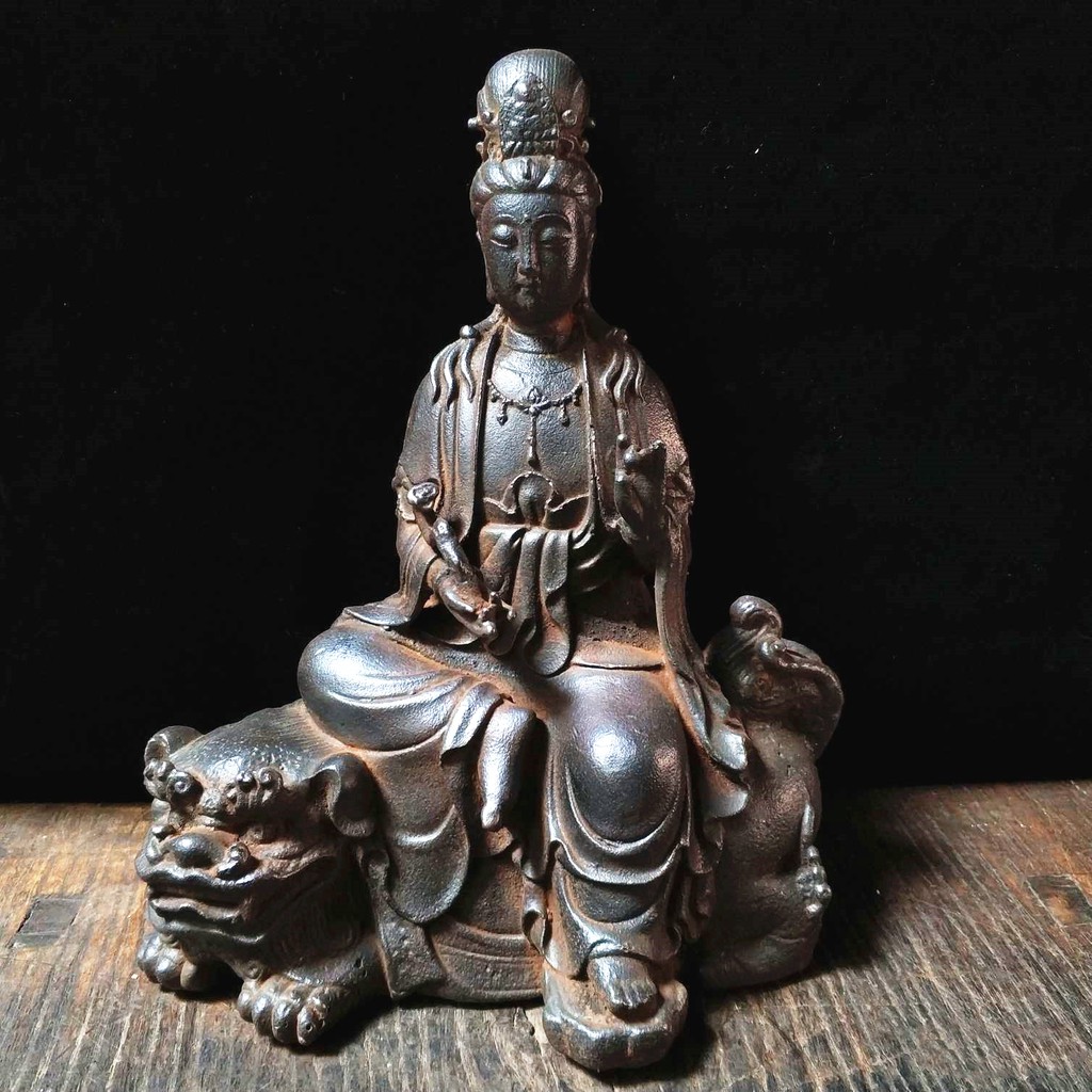 鐵觀音 文殊普賢菩薩 老鐵器 鐵佛像 神像 古玩收藏 佛像  菩薩像