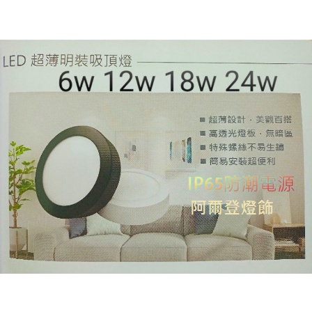 超薄高3.5公分 6W 12W 18W 24W 吸頂燈 IP-65 防水電源 陽台 浴室 防潮 防水 超薄鋁合金 三色切