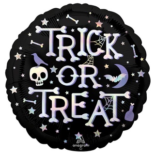 派對城 現貨 【18吋鋁箔氣球(不含氣)-黑Trick-or-Trick】 萬聖節氣球 鋁箔氣球 派對氣球