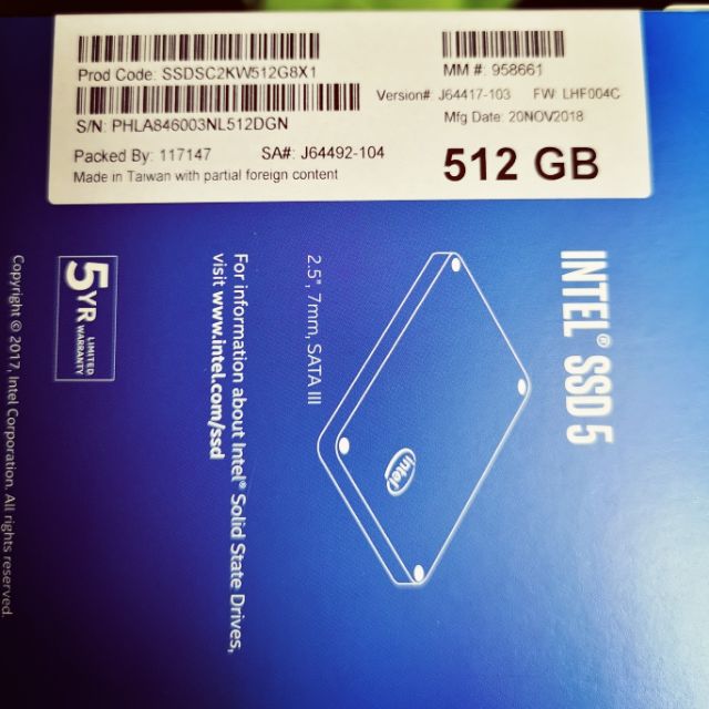 Intel 545s 512GB SSD 全新5年保