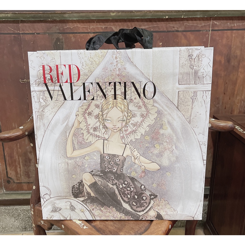 【二手名牌專櫃紙袋】Red Valentino 精品專櫃提袋 名牌紙袋 正品 飾品紙袋 禮物袋 黑紗提把