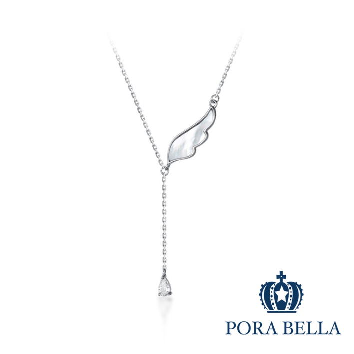 <Porabella>925純銀鋯石項鍊 天使翅膀 天然母貝鋯石項鍊 Necklace