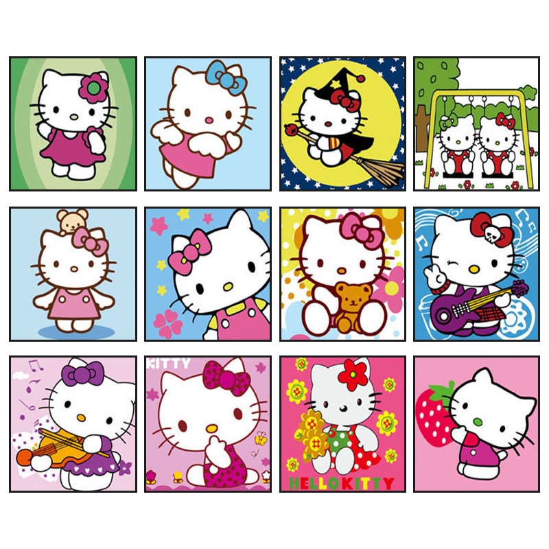 『Smile』DIY數字油畫 Hello Kitty KT猫凯蒂猫 20*20CM 數字油畫 手繪填色減壓裝飾畫