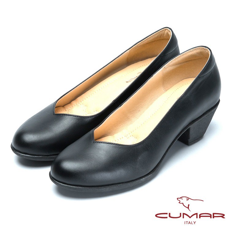 【CUMAR】氣墊大底-嚴選真皮氣墊高跟鞋-黑色