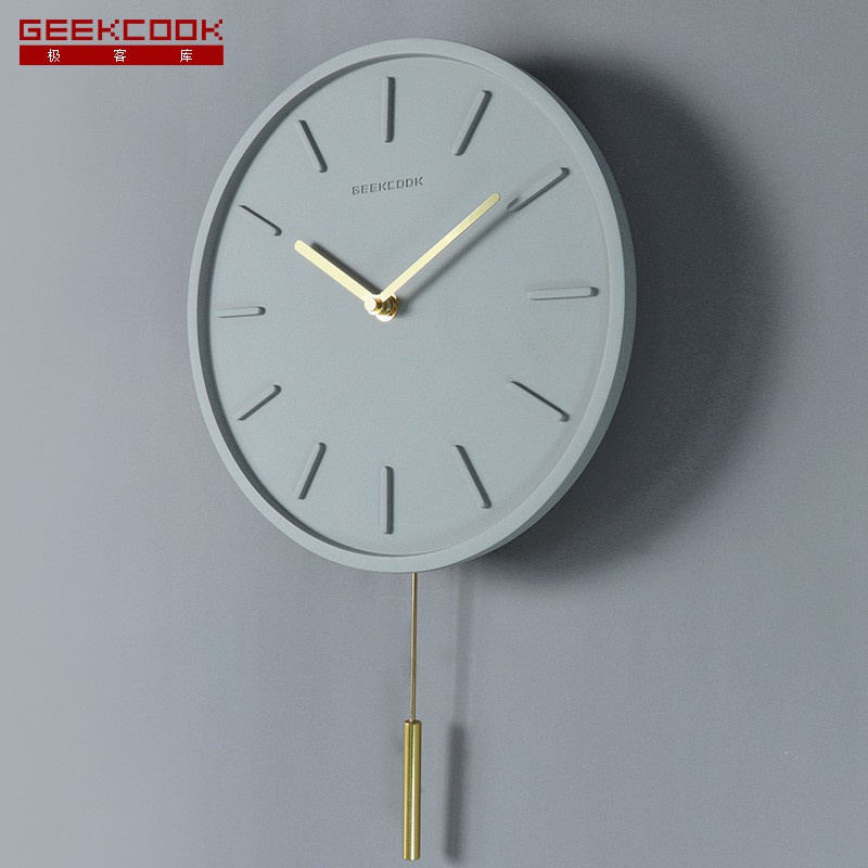 GEEKCOOK 極客庫 簡約北歐掛鐘工業風砼與銅現代簡約風格水泥鐘錶居家裝飾客廳牆壁掛飾時鐘掛鐘