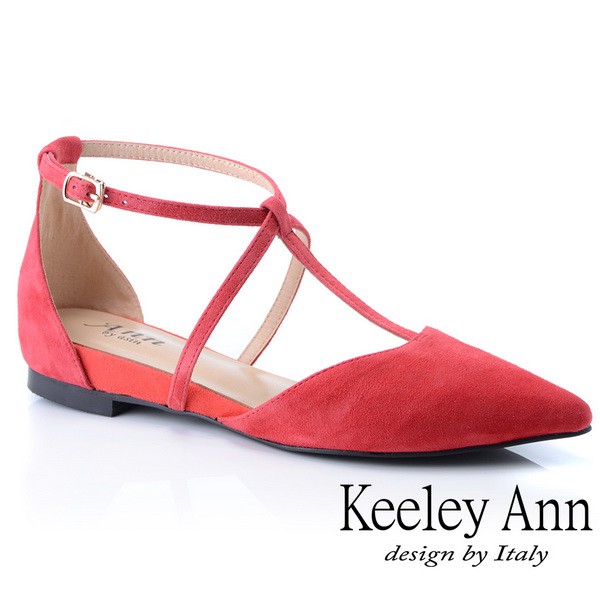 Keeley Ann 全真皮交叉帶尖頭麂皮包鞋(9246921)