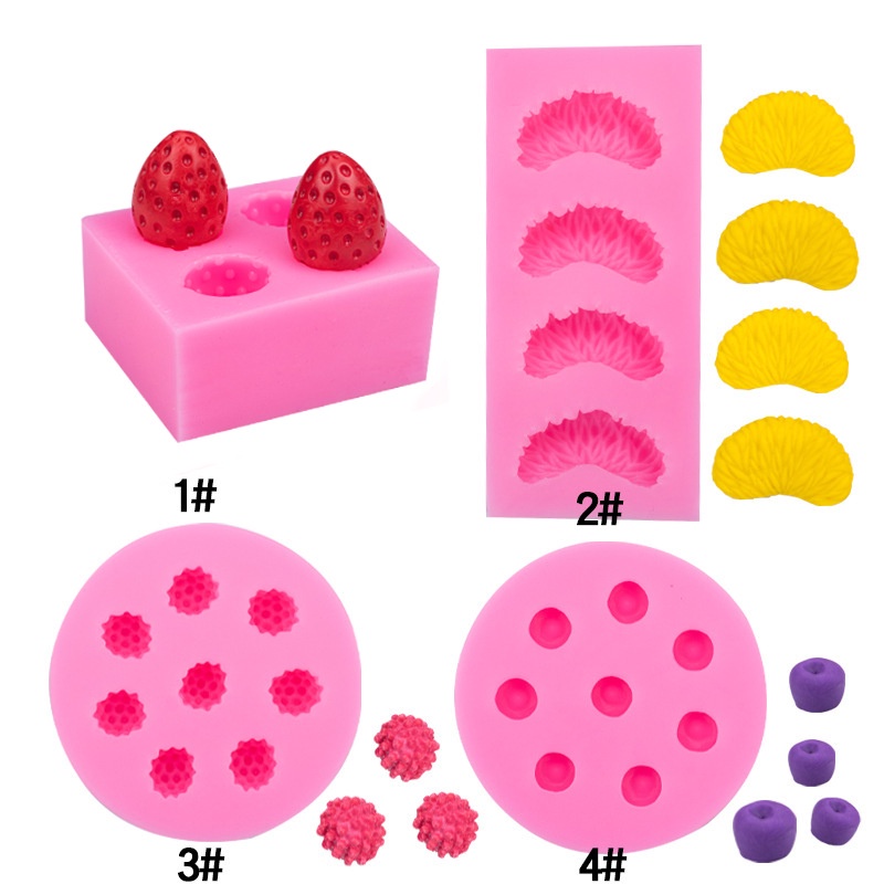 水果系列矽膠模具橙色草莓藍莓覆盆子成型模具巧克力模軟糖蛋糕裝飾石膏粘土模具 diy 烘焙工具