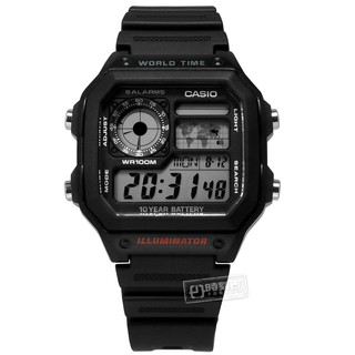 CASIO / 卡西歐 電子液晶 計時 防水100米 橡膠手錶 黑色 / AE-1200WH-1A / 40mmm