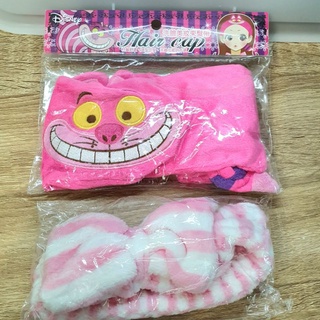 【全新】洗臉髮帶 粉色 迪士尼笑笑貓 蝴蝶結 條紋