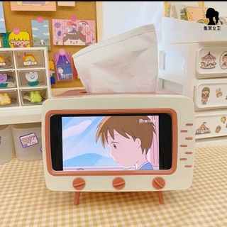 韓國ins創意可愛少女心可愛電視造型手機支架桌面抽紙盒紙巾盒