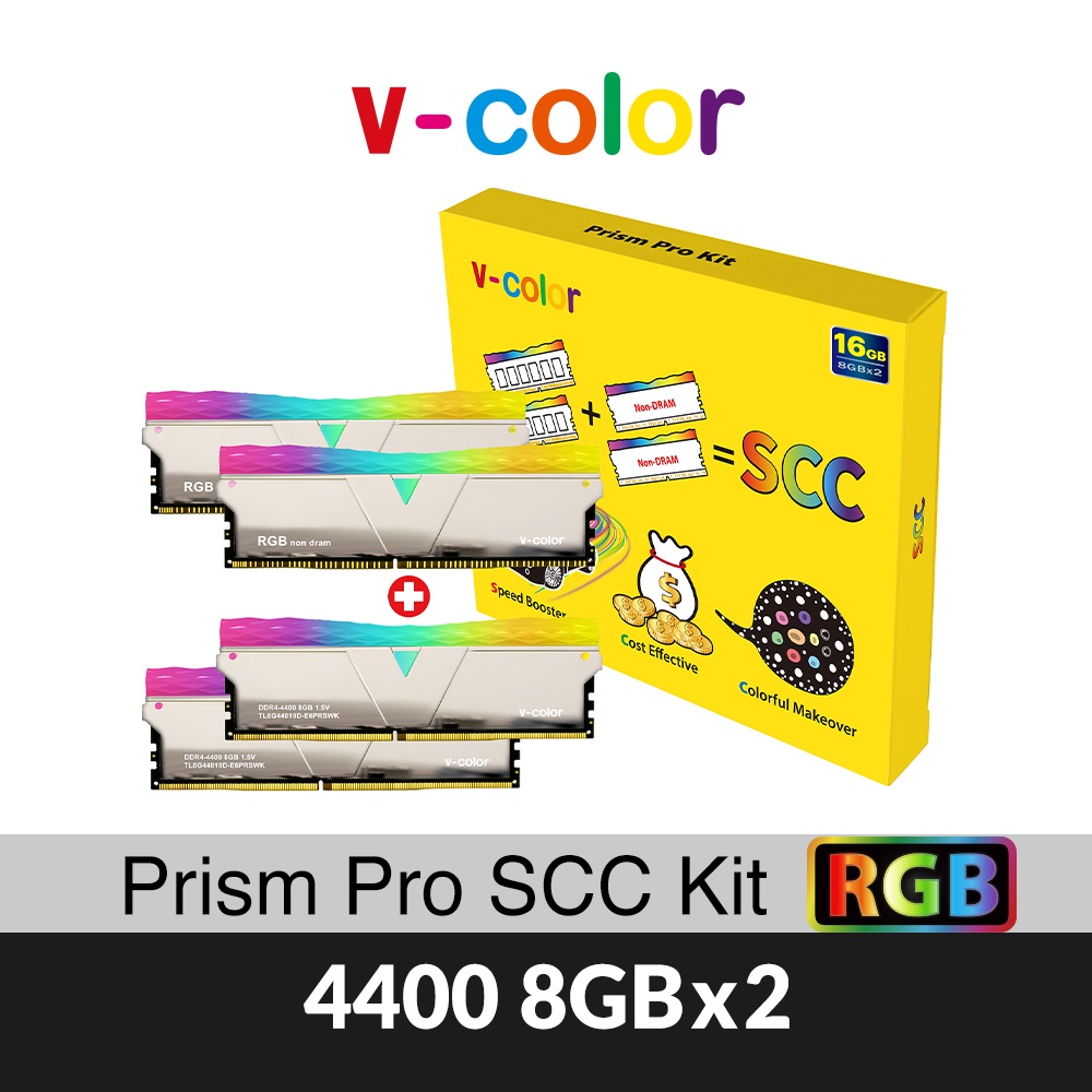 v-color全何SCC套件DDR4 4400 16GB(8GBX2)內含2支RGB桌上型超頻記憶體+2支RGB虛擬燈條