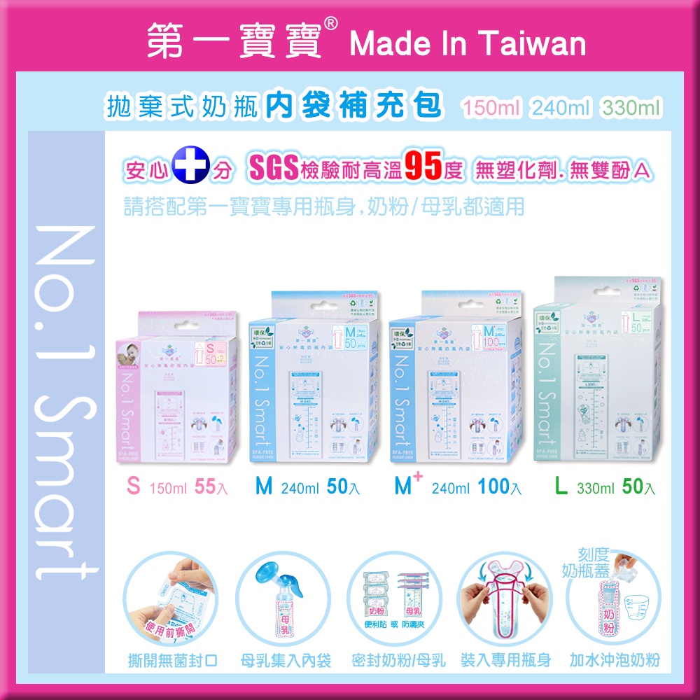 ♻️第一寶寶拋棄式奶瓶內袋補充包👍SGS檢驗台灣製造【S 150ml  M 240ml  L 330ml】母乳袋 奶粉袋