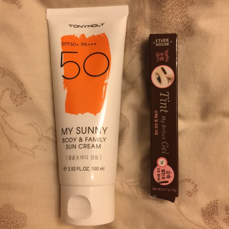 Etude House染眉膏（#1）+TOMYMOLY 防曬乳SPF50+ PA+++