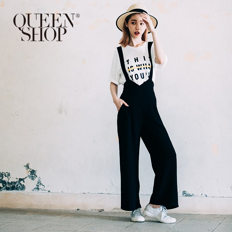 QUEENSHOP【04050435】雪紡西裝感吊帶寬褲＊預購＊