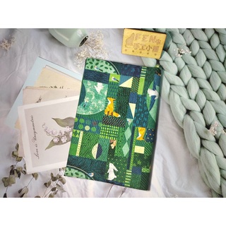 FEN手工小鋪-F系列-彩色噴墨-積木森林狐狸和兔子款防輕撥水牛津布-臺灣設計布書套-布書衣適用A5-25K筆記本-現貨