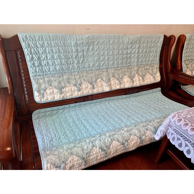二手 沙發蕾絲布墊 淺藍典雅 三種尺寸 共7件 不拆賣 售後不退 原價$1500 🈴️售$750