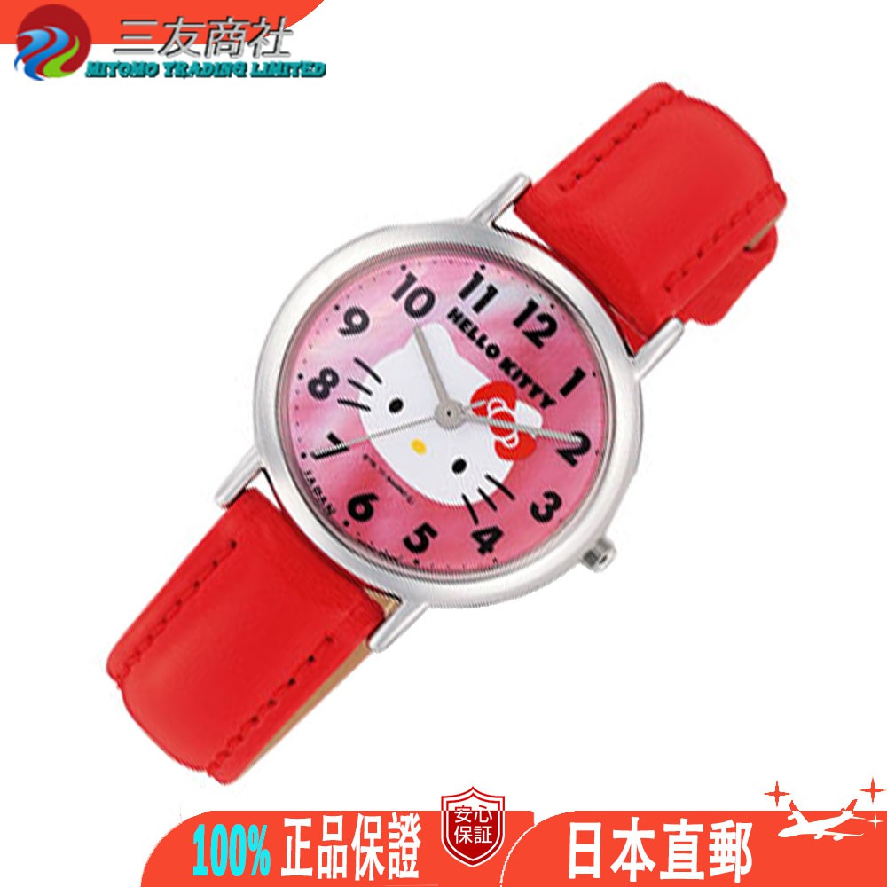 女士手錶 Hello Kitty 珍珠紅皮革錶帶 日本製造