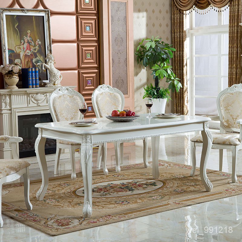 歐式白色餐桌椅組閤長方型桌子韓式田園傢用喫飯桌子 RJZR