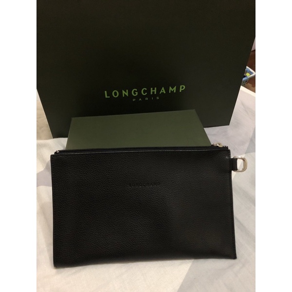 Longchamp法國🇫🇷精品黑色皮革手拿包 化妝包 筆袋
