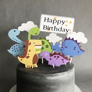 9 件裝生日快樂蛋糕裝飾卡通雲恐龍蛋糕裝飾裝飾紙杯蛋糕裝飾食品精選兒童派對裝飾