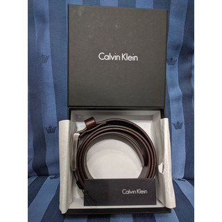 『BAN'S SHOP』Calvin Klein CK休閒 紳士 真皮皮帶 咖啡色95公分 附禮盒 歐洲製 全新