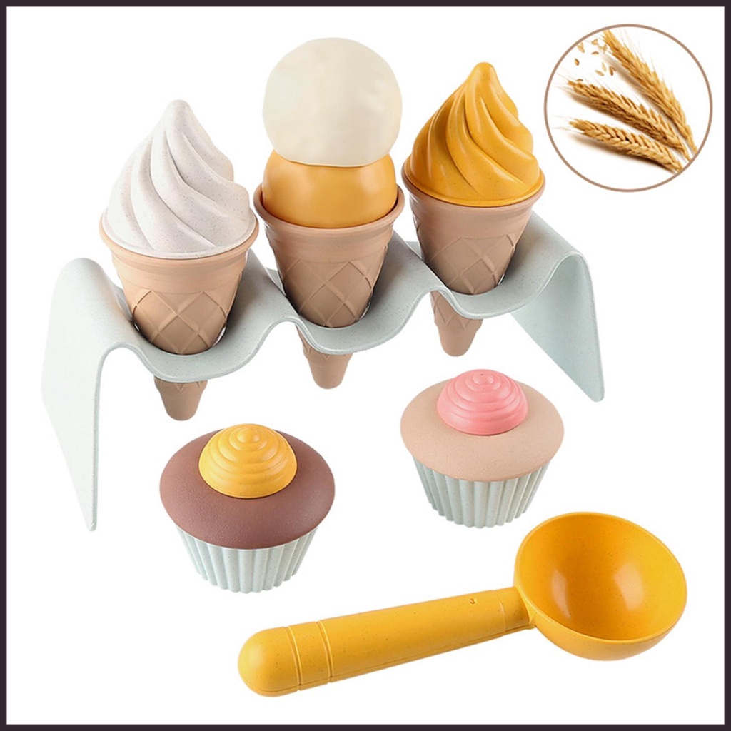 兒童 DIY 仿真冰淇淋模型廚房玩具安全麥草蛋糕食品模型玩沙製作夏季