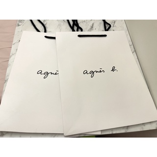 agnes b. 專櫃提袋 紙袋-中 (白底黑字Logo)