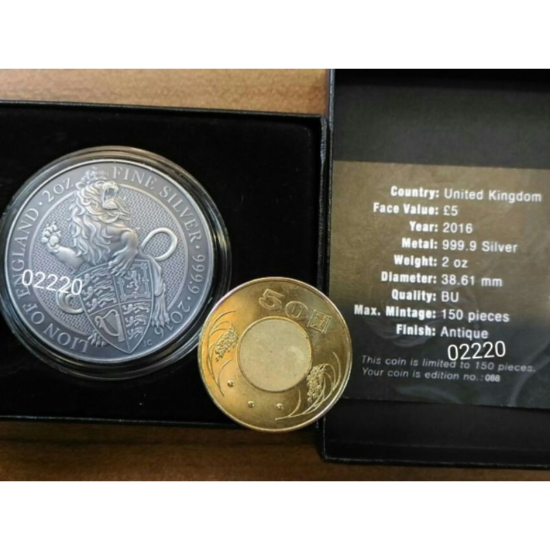 售75000元~英國獅王仿古銀幣，仿古銀幣，銀幣，錢幣，紀念幣，幣~2016英國獅王仿古硫化銀幣~限量150枚盒證齊全