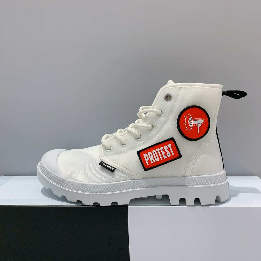 PALLADIUM PAMPA HI CHANGE 男女款 白色 魔鬼氈貼布 隨意拼貼 帆布軍靴 76648-116