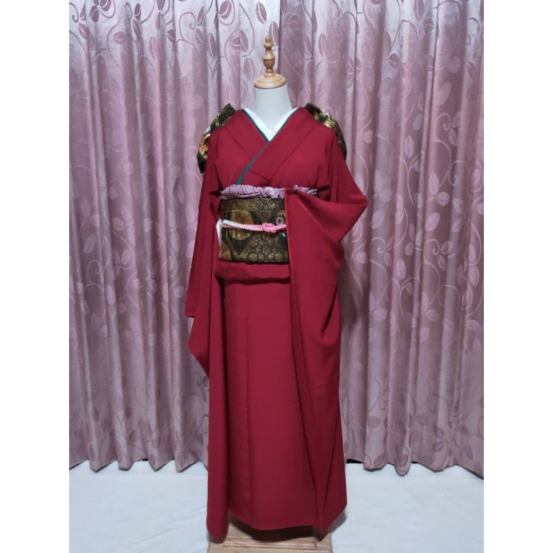 正絹振袖無地色無地紅紅色和服 蝦皮購物