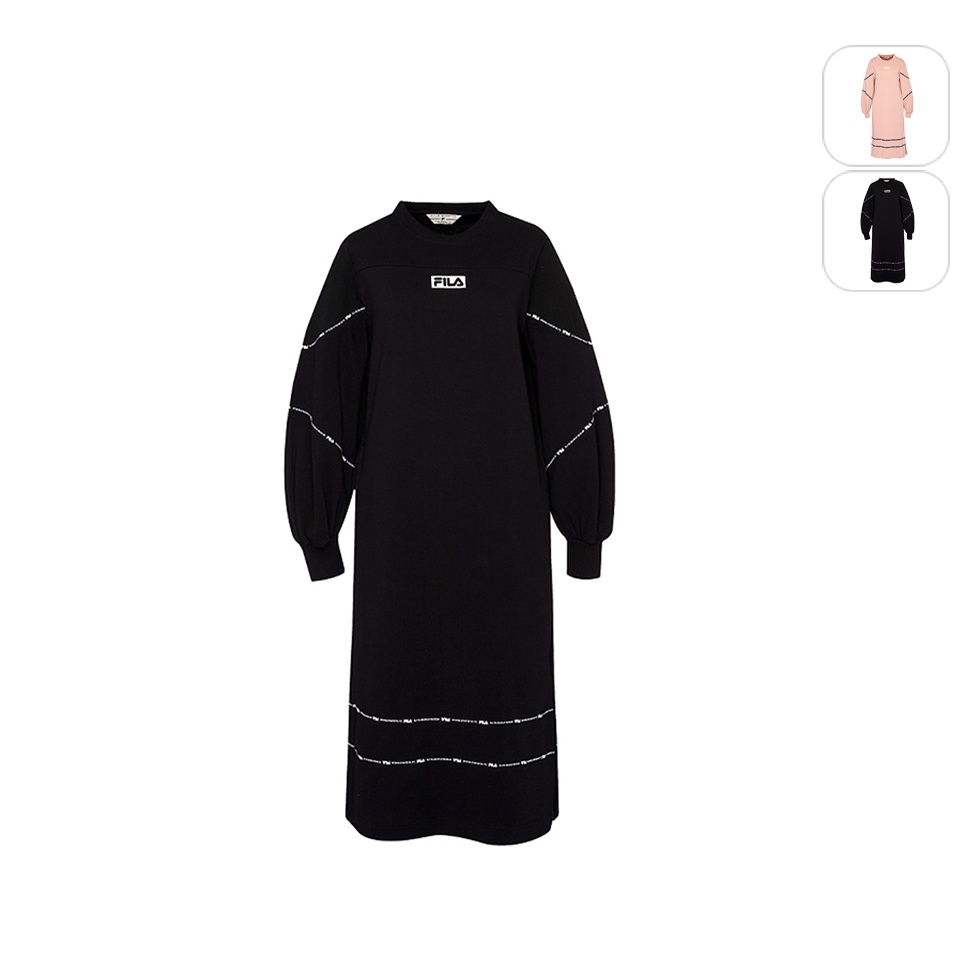 【FILA】女性 針織長袖洋裝-黑色 5DRV-5441-BK
