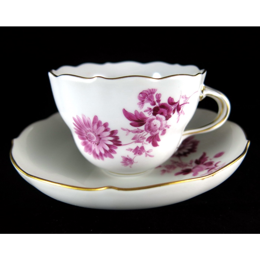 德國麥森Meissen 手繪紫丁香Blume系列咖啡杯盤組-A