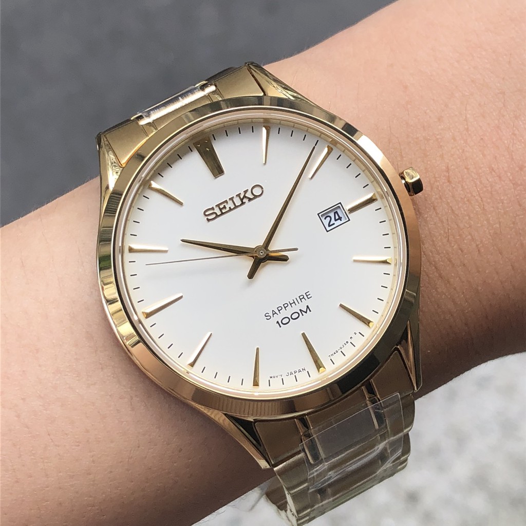現貨SEIKO SGEH72P1 精工錶手錶40mm 大三針白面盤金色鋼錶帶男錶女錶| 蝦皮購物