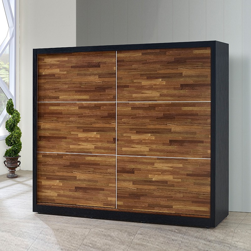 Ahouse紐約柚木集成材7x7尺木心板推門衣櫃免運費免組裝