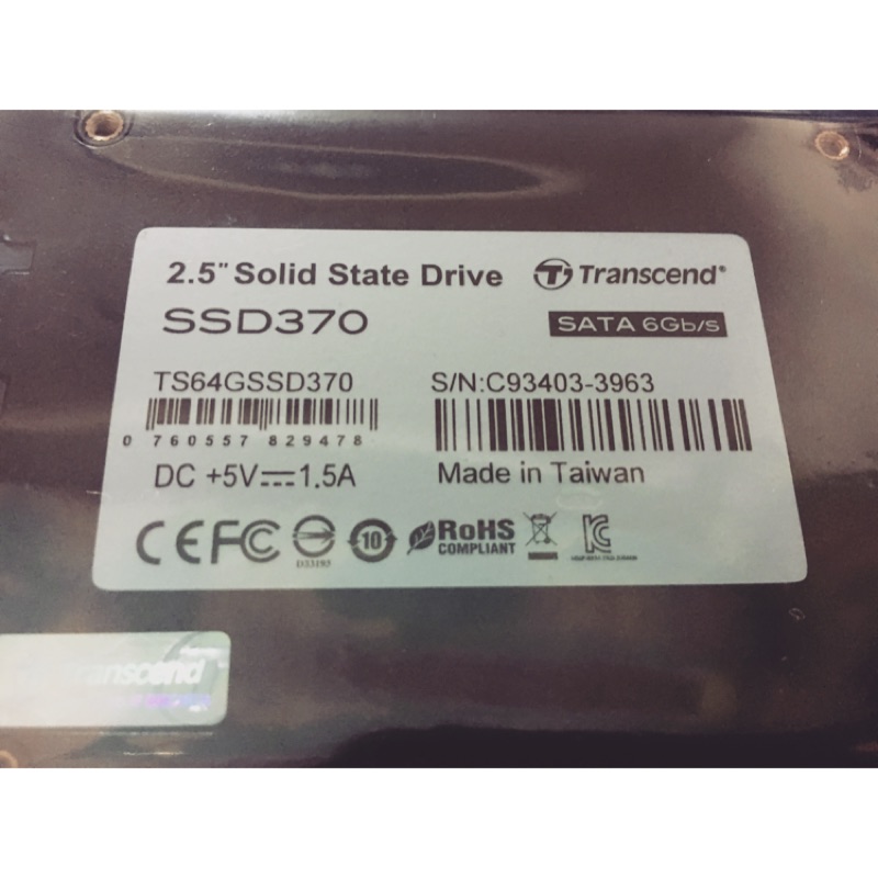 創見 Transcend SATA SSD370 SSD SATAIII 2.5” 64GB