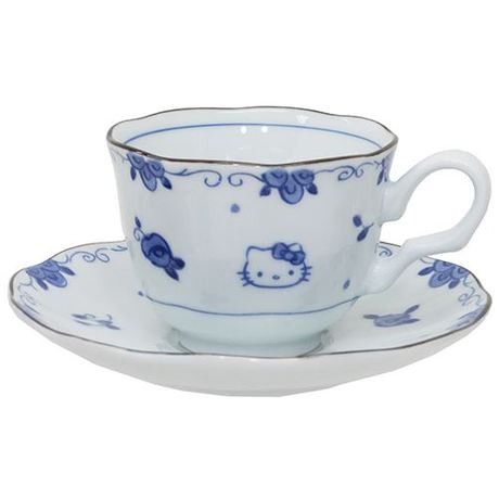 【頑R】現貨 代理版 三麗鷗 Hello Kitty 青花瓷 藍玫瑰 咖啡杯 茶杯組 瓷杯 對杯組 附盤子 杯盤組