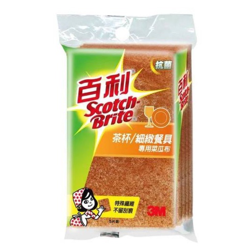 (蝦皮代開發票新包裝)3M 百利 茶杯/細緻餐具專用菜瓜布 5片裝(尺寸約略 9×14×1.5公分)