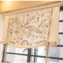 世界地圖系列-棉麻窗簾門簾掛簾隔斷簾扇形升降窗簾175×118cm