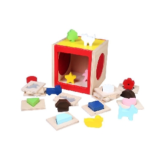 盲盒形狀配對玩具 / 木製 盲拼 益智玩具 / 寶寶觸覺感官發展 / 形狀配對遊戲 木質玩具 【國王皇后】