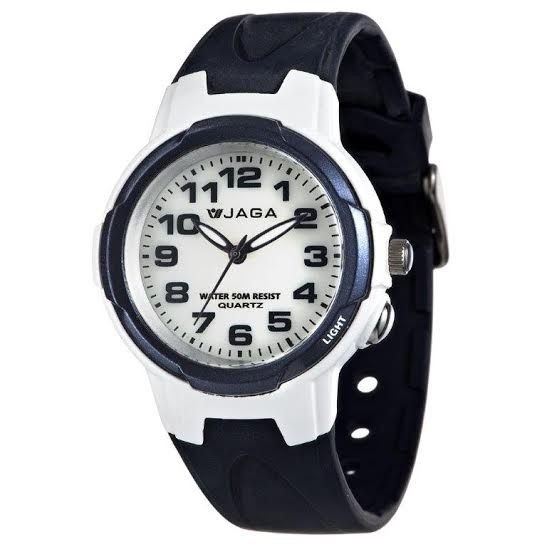 JAGA捷卡 AQ71A-E 指針錶 白面 深藍橡膠 女錶 學生錶 童錶 清楚時間判讀【時間玩家】