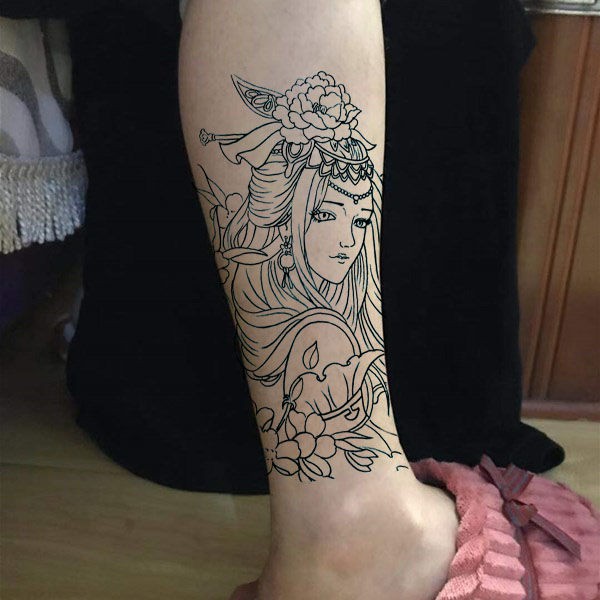 身貼防水貼紙 藝妓割線男女防水紋身貼持久刺青色線條花臂小腿手臂龍姬花旦貼紙 蝦皮購物